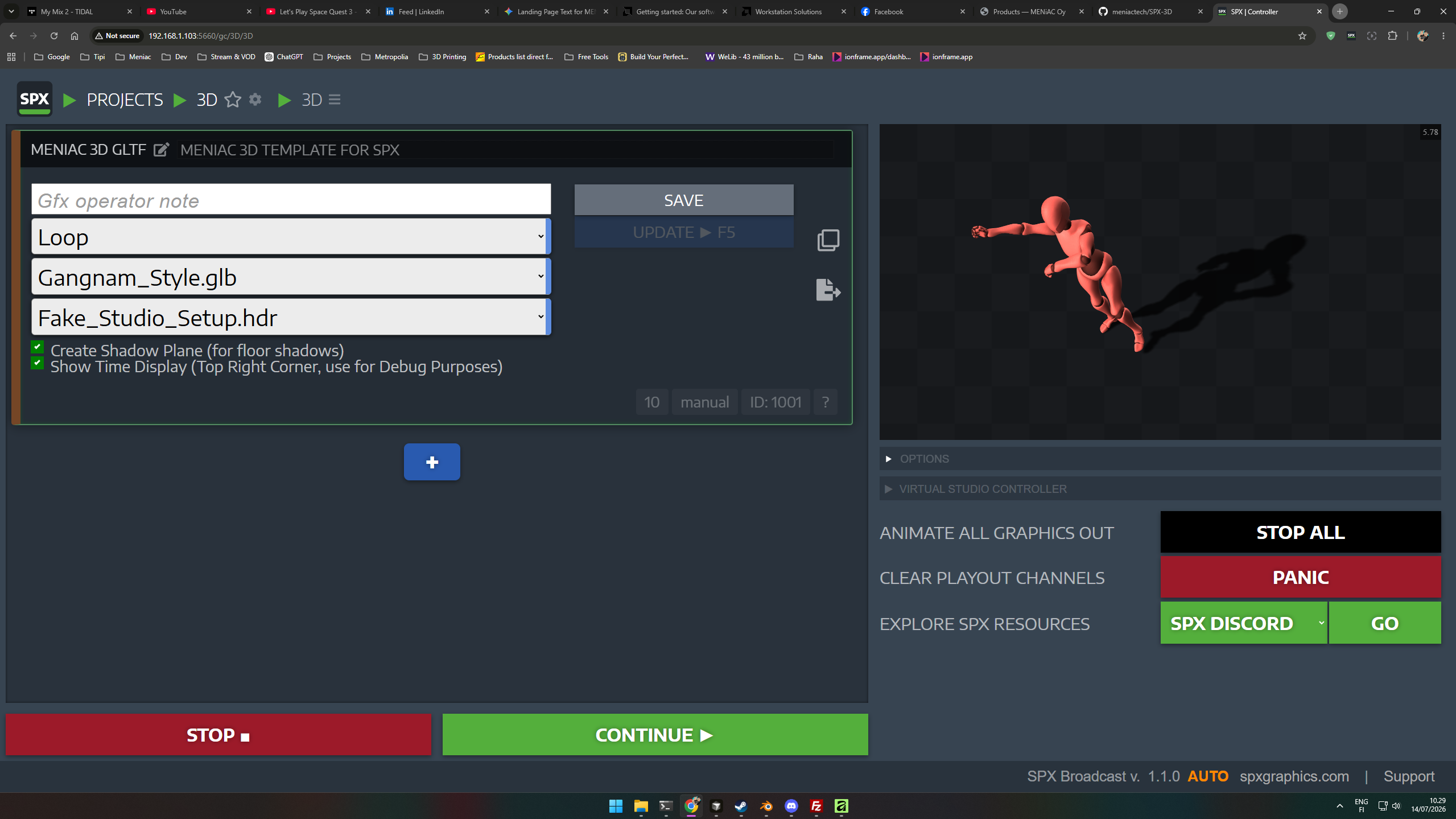 MENiAC 3D Template in SPX controller